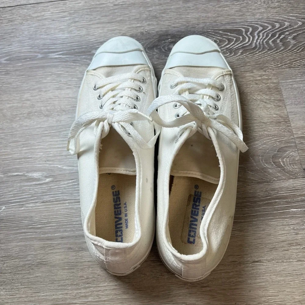 Vintage Converse Jack Purcell Sneakers Made in USA Mens 8.5 White Canvas 1980s - Picture 10 of 11